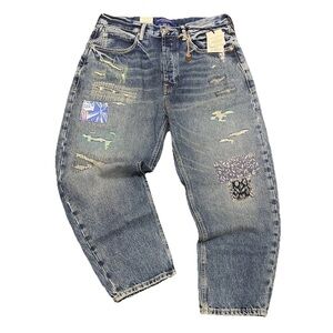 NWT! Scotch & Soda Premium Denim PATCHWORK Jeans Mens Size 33x28 Super Wide Fit